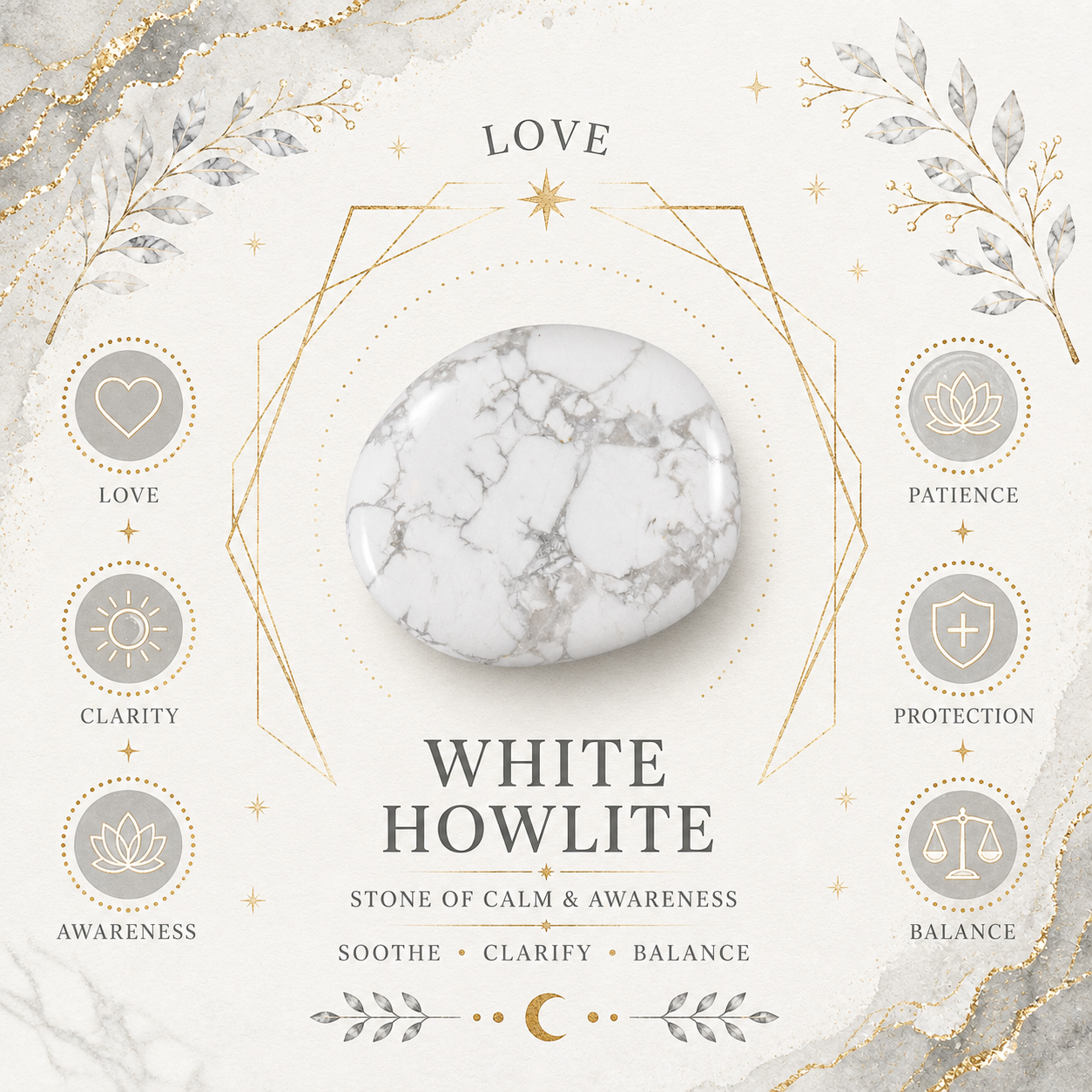 White Howlite Oval Shape Worry Stone (Thumb Stone)