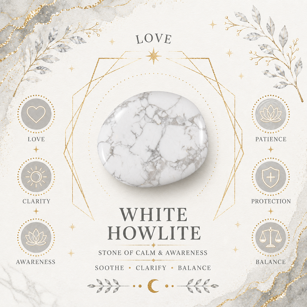 White Howlite Heart Shape Worry Stone (Thumb Stone)